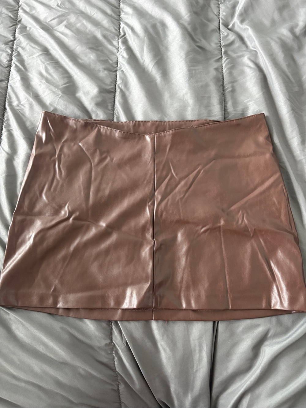 Faux Leather Mini Skirt in Brown